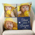 Blessed Grandparents Custom Modern 3 Photo Collage Throw Pillow<br><div class="desc">Celebrate your grandparents with a custom photo collage pillow. This unique grandparents pillow is the perfect gift whether its a birthday, Grandparents day or Christmas from the grandchildren. Phrase "Blessed with an awesome Grandson" can be personalized for granddaughter. Personalize with 'I Love You and grandchilds name and two of your...</div>