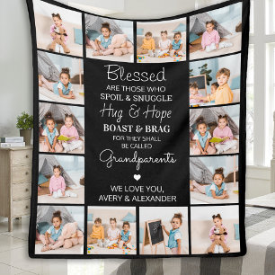 Blessed Grandparents Custom Modern Photo Collage Fleece Blanket