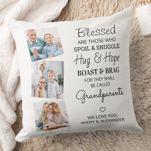Blessed Grandparents Grandchildren Photo Collage Throw Pillow