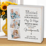 Blessed Grandparents Grandchildren Photo Collage Wooden Box Sign<br><div class="desc">Celebrate your grandparents with a custom photo collage plaque. This unique grandparents quote plaque is the perfect gift whether its a birthday, Grandparents day or Christmas. We hope your special keepsake grandparent gift will become a treasured keepsake for years to come. . Quote " Blessed are those who Spoil &...</div>