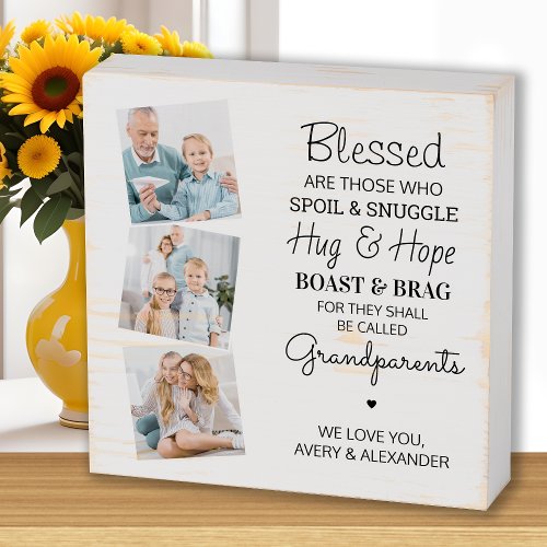 Blessed Grandparents Grandchildren Photo Collage Wooden Box Sign