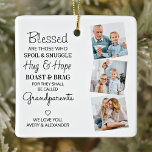 Blessed Grandparents Grandma Grandpa Photo Collage Ceramic Ornament<br><div class="desc">Celebrate your grandparents with a custom photo collage ornament. This unique grandparents quote ornament is the perfect gift whether its a birthday, Grandparents day or Christmas. We hope your special keepsake grandparent gift will become a treasured keepsake for years to come. . Quote " Blessed are those who Spoil &...</div>