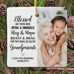 Blessed Grandparents Modern Personalized 2 Photo C Ceramic Ornament