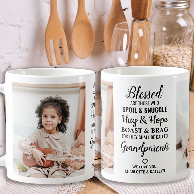 Blessed Grandparents Modern Personalized 2 Photo Coffee Mug (Creator Uploaded)