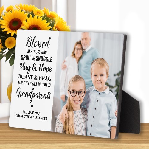 Blessed Grandparents Modern Personalized Photo Plaque