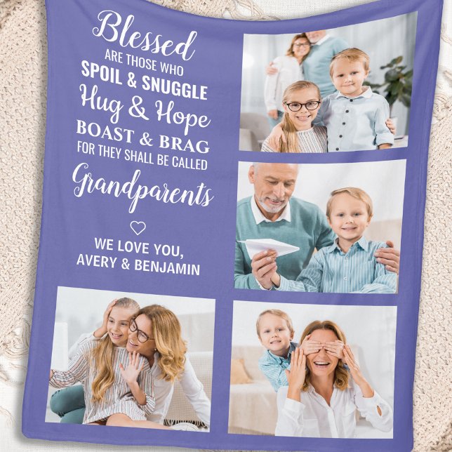 Blessed Grandparents Personalized 4 Photo Collage Fleece Blanket (Creator Uploaded)