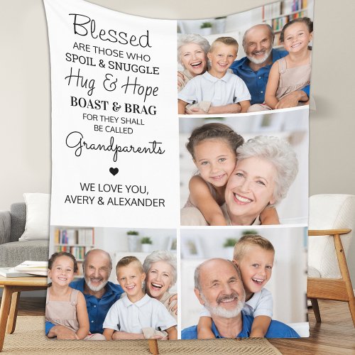 Blessed Grandparents Personalized 4 Photo Collage Fleece Blanket