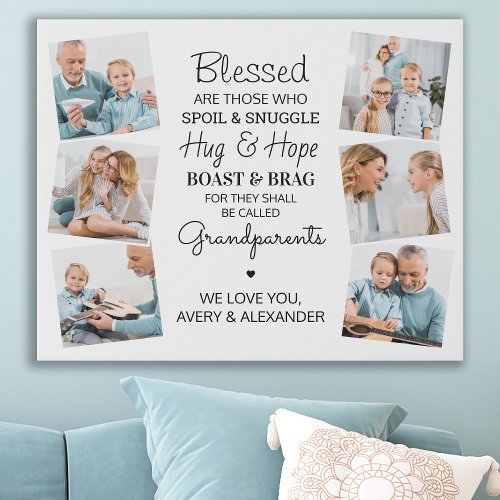 Blessed Grandparents Personalized 6 Photo Collage Faux Canvas Print