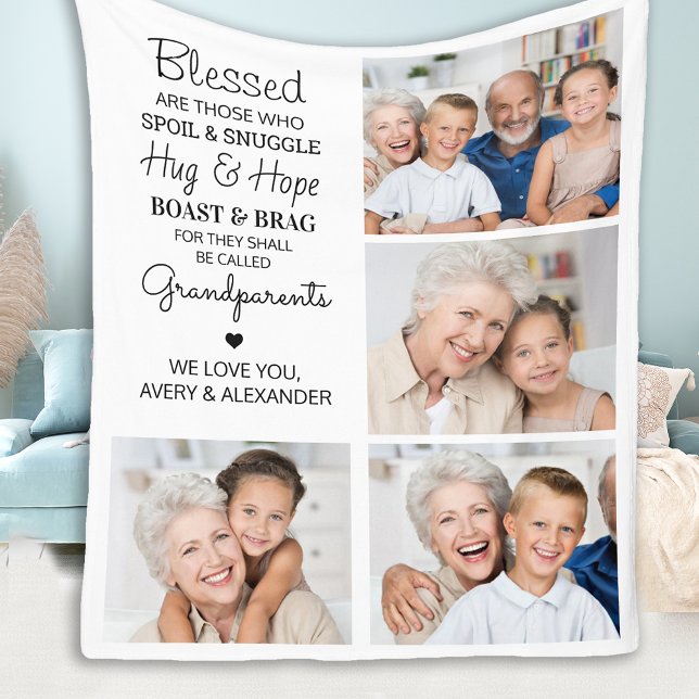 Blessed Grandparents Personalized Photo Collage Fleece Blanket (Creator Uploaded)