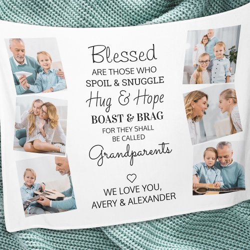 Blessed Grandparents Quote Photo Collage Fleece Blanket