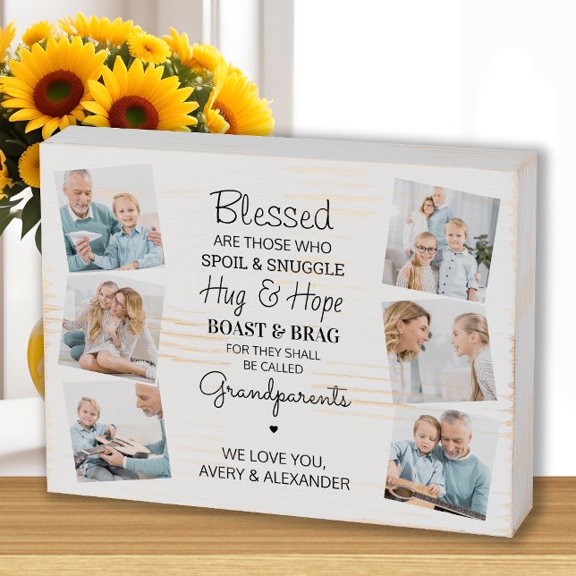 Blessed Grandparents Quote Photo Collage Wooden Box Sign (Creator Uploaded)