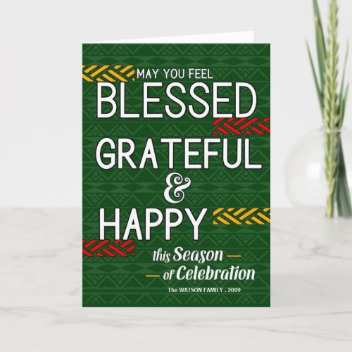 Blessed Grateful and Happy Tribal with Name Holiday Card