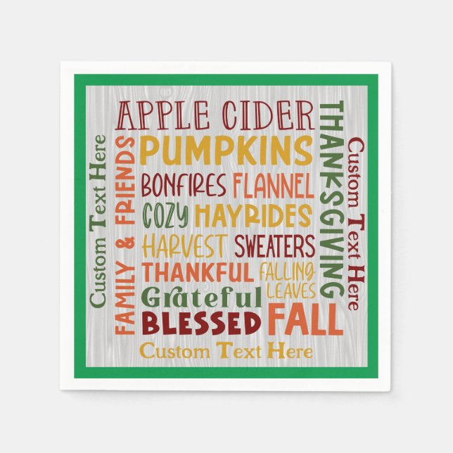 Blessed Grateful Autumn Fall Artwork Personalized Napkins (Front)