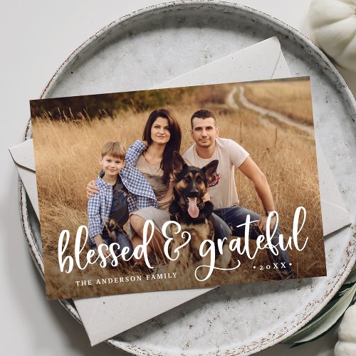 Blessed  Grateful Photo Thanksgiving Card