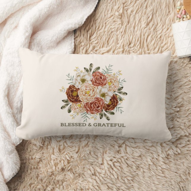 Blessed & Grateful – Rustic Floral Lumbar Throw Pi Lumbar Pillow (Blanket)