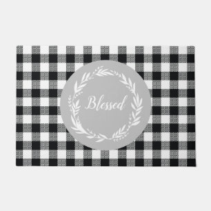 Blessed Gray Buffalo Check Pattern Autumn Doormat