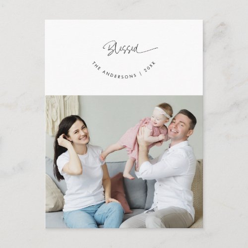 Blessed Greeting Family Photo Smiling Script Postcard