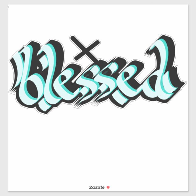 Blessed Hand Lettering Calligraphy Cross Decal (Sheet)