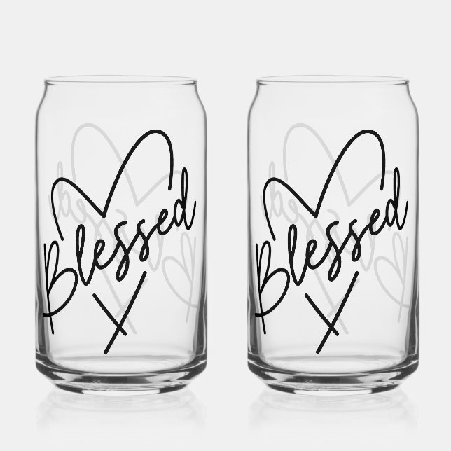 Blessed Heart Modern Script Can Glass (Front)