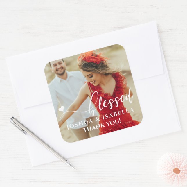 Blessed Heart Photo Wedding Bridal Favor Sticker (Envelope)