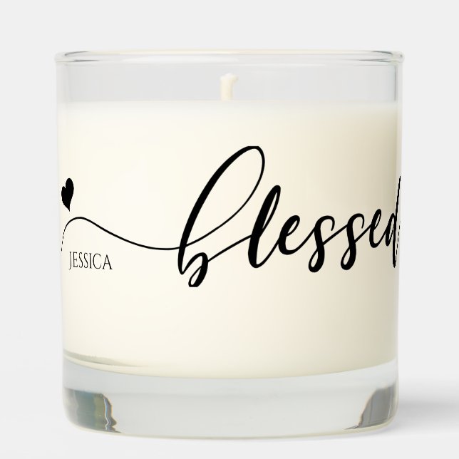 Blessed Heart Script Black Name Relaxing Scented Candle (Front)