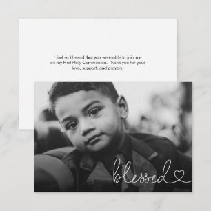 Blessed Heart Script Minimal Photo First communion Thank You Card