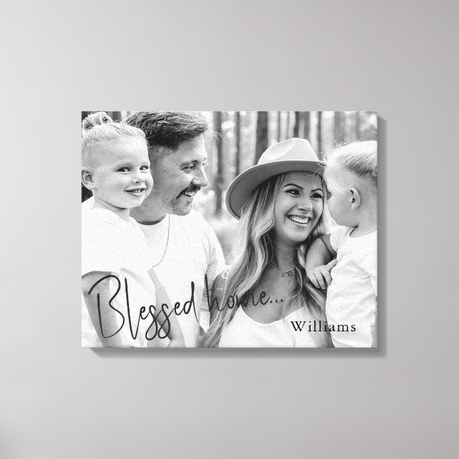 Blessed Home Family Name B/W Portrait Large  Canvas Print (Front)
