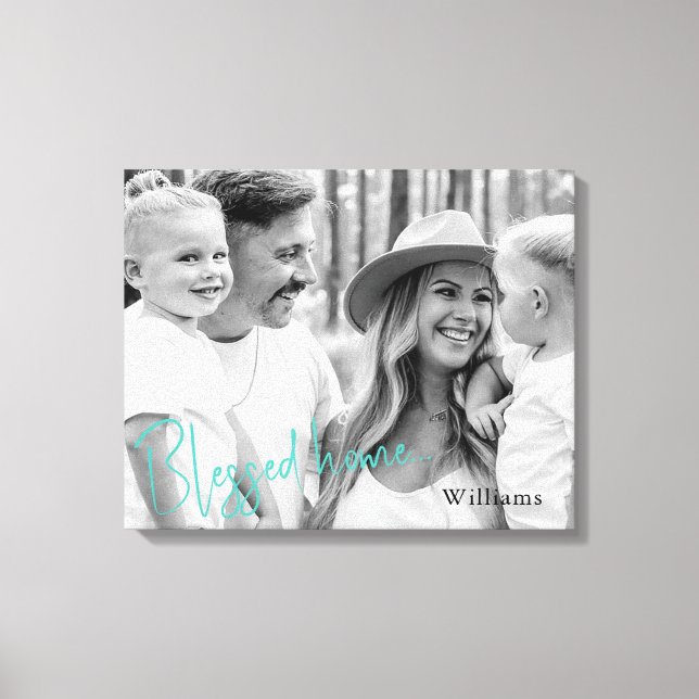 Blessed Home Family Name B/W Portrait Large  Canvas Print (Front)