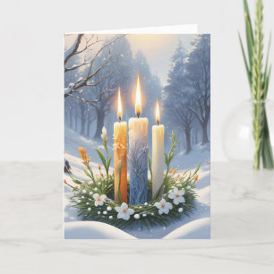 Blessed Imbolc Winter Floral Candle Wreath Wiccan Holiday Card