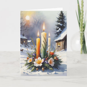 Blessed Imbolc Winter Floral Candle Wreath Wiccan Holiday Card