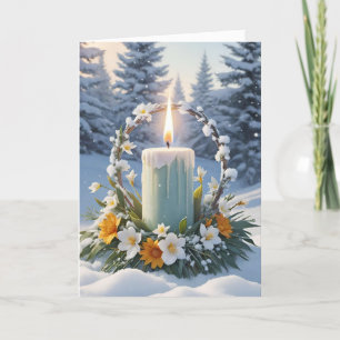 Blessed Imbolc Winter Floral Candle Wreath Wiccan Holiday Card