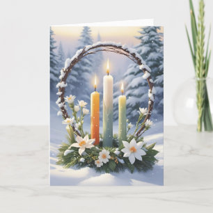 Blessed Imbolc Winter Floral Candle Wreath Wiccan Holiday Card