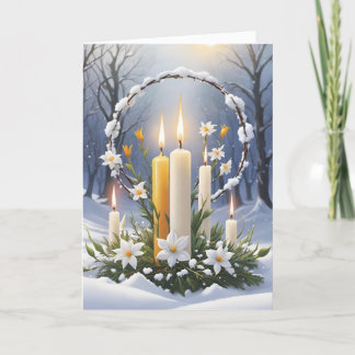 Blessed Imbolc Winter Forest Candle Wreath Wiccan Holiday Card