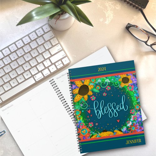 Blessed Inspiring Pretty Floral Personalized Fun Planner