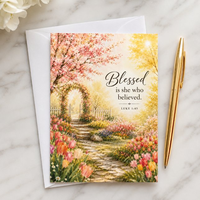 Blessed Is She Who Believed | Luke 1:45 Scripture Note Card (Creator Uploaded)