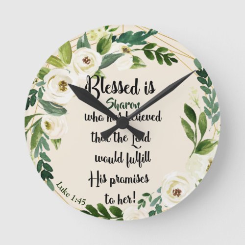 Blessed Is She Who Believed Name Christian  Round Clock