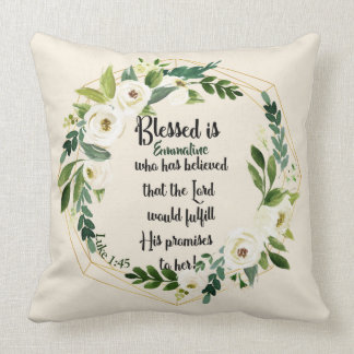 Blessed Is She Who Believed Name Christian Throw Pillow