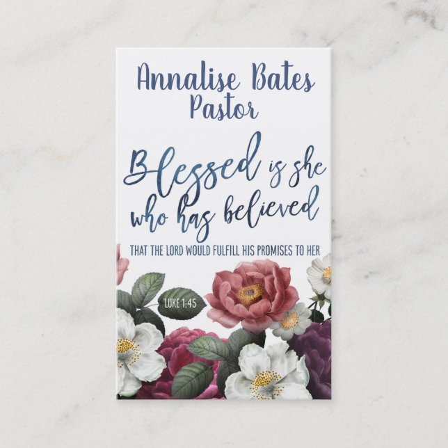 Blessed is She Who Has Believed Church Pastor Business Card (Front)