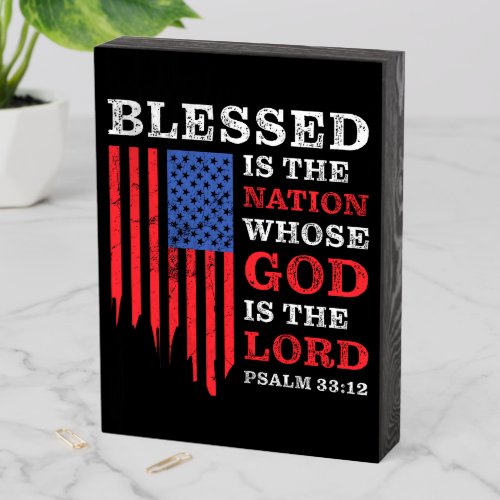 Blessed is the Nation  Christian Patriotic USA  Wooden Box Sign