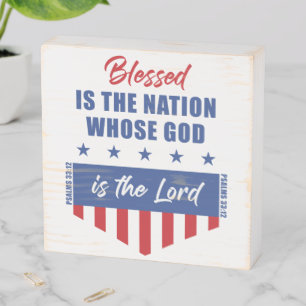 Blessed is the Nation – Christian Patriotic USA Wooden Box Sign