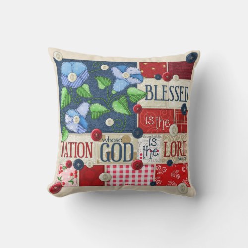 Blessed is the Nation Scripture Throw Pillow