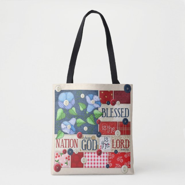"Blessed is the Nation" Scripture Tote Bag (Front)