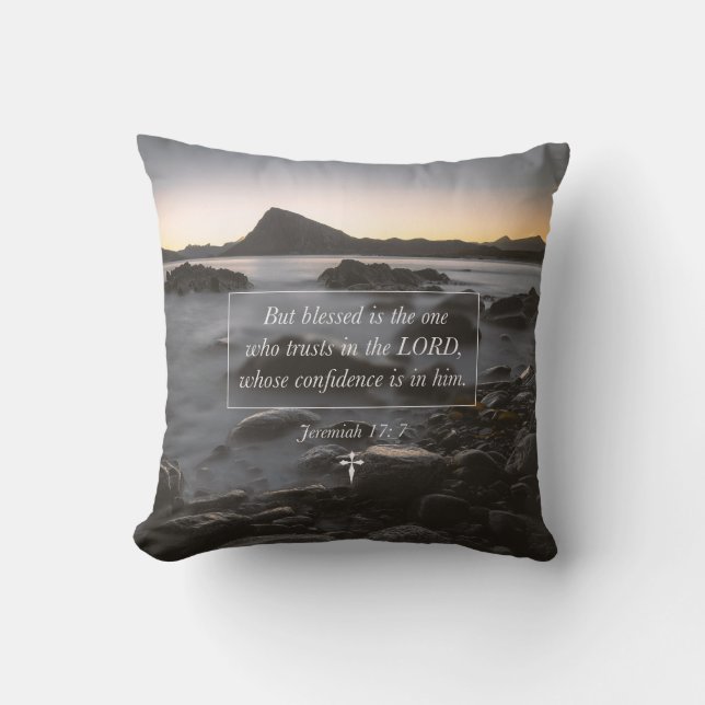 Blessed Is The One Who Trusts In The LORD Faith Throw Pillow (Front)
