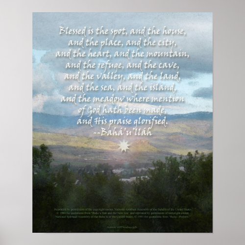 Blessed is the Spot Bahai Prayer Poster