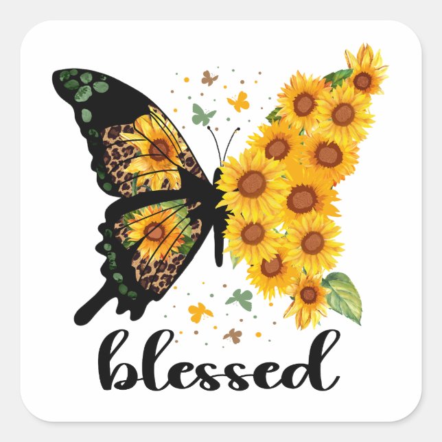 Blessed Jesus Has My Back Butterfly Christian Square Sticker (Front)