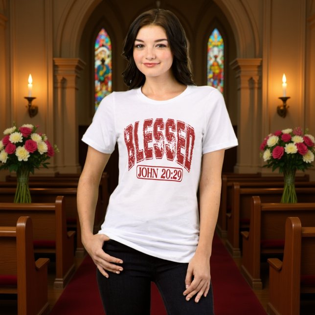 Blessed John 20:29 Collegiate Red Tee (Creator Uploaded)
