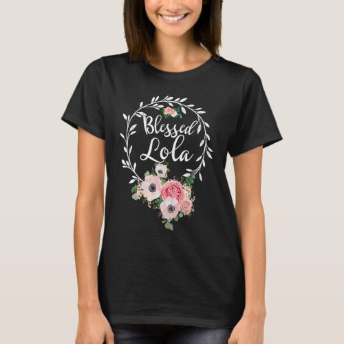 Blessed Lola  For Women Flower Decor Grandma T_Shirt