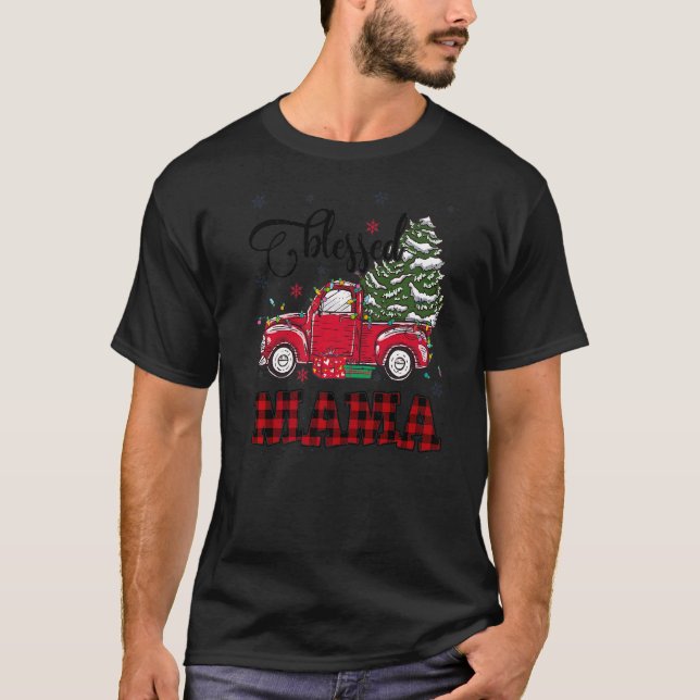 Blessed Mama  Christmas Family Lights Truck Red Tr T-Shirt (Front)
