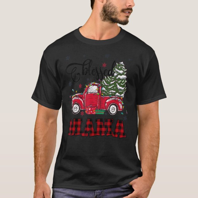 Blessed Mama  Christmas Family Lights Truck Red Tr T-Shirt (Front)