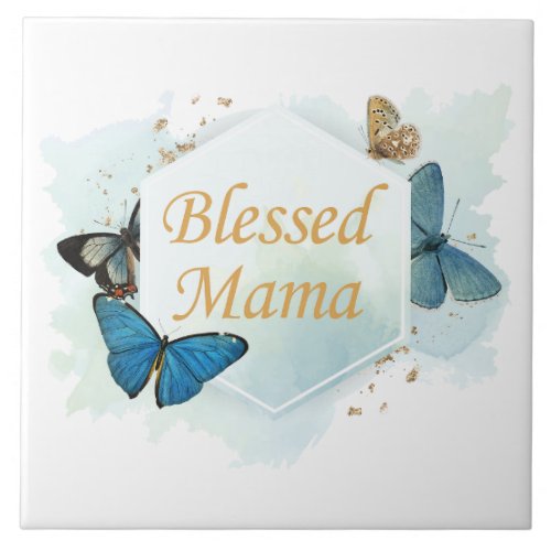 Blessed Mama Colorful Watercolor Butterfly Proud  Ceramic Tile